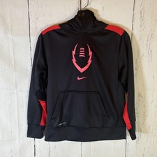Nike Hoodie Boys Large Black Red Therma-Fit Football Pullover Fleece Sweatshirt
