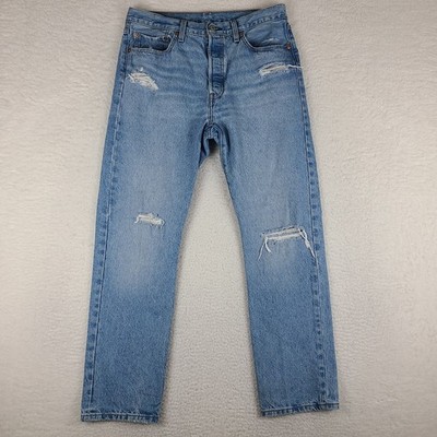 Levi's 501 Jeans Men 32x30 Blue Straight Leg Button Fly Waterless Distress Denim