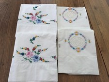 2 Pairs Hemstitched Hand Embroidered Pillow Cases