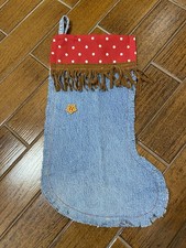 Western Recycled Jean Christmas Stocking/handmade/faux Leather Fringe