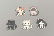 Lot Of 5 Kitty Cat Charm-Pendants Enamel Assorted Colors 1
