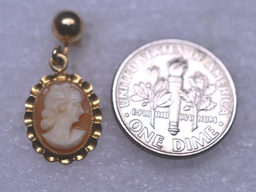 VINTAGE BDA 10K YELLOW GOLD SHELL CAMEO DANGLE SCREW BACK NON-PIERCED EARRINGS - Picture 5 of 5
