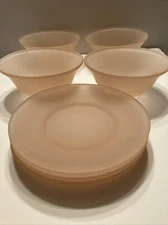 Vintage Indiana Glass Pink Silk 8 Piece Dessert Set Plate Bowl FLAWLESS