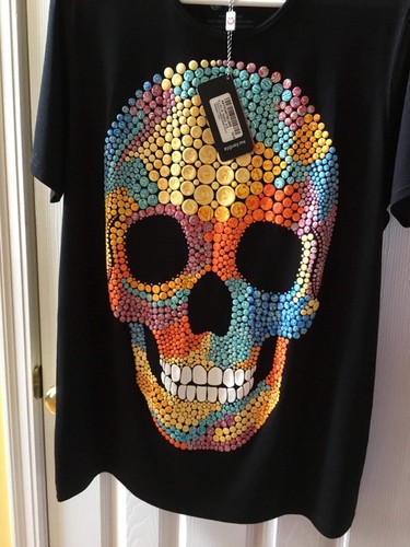 Ay Guey Multi-Color Skull T-Shirt, Size M, Black Heavy Fabric, Rare, Mexico New - Picture 3 of 7