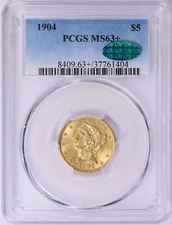 1904 LIBERTY HEAD HALF EAGLE $5 GOLD PCGS MS63+ CAC