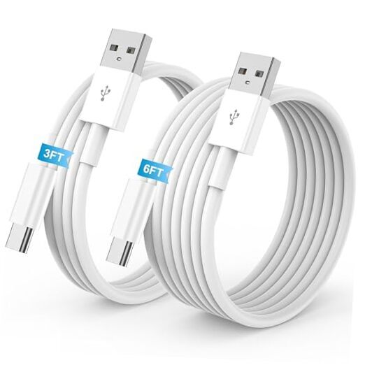 iPhone 16/15 Car Charger with CarPlay - 2 Pack USB A to C Cable (3FT + 6FT) White