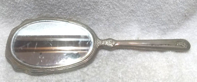 Antique Hand Held Turn Of the Century Vanity Mirror Engraved Silver Back Vintage