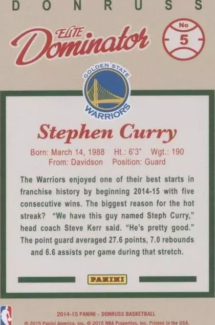 2014-15 Panini Donruss - Stephen Curry #5