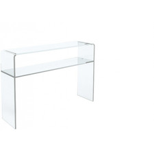 Consolle Tavolo Scrivania Plexiglass Trasparente Con Ripiano Mensola 100x30x75H