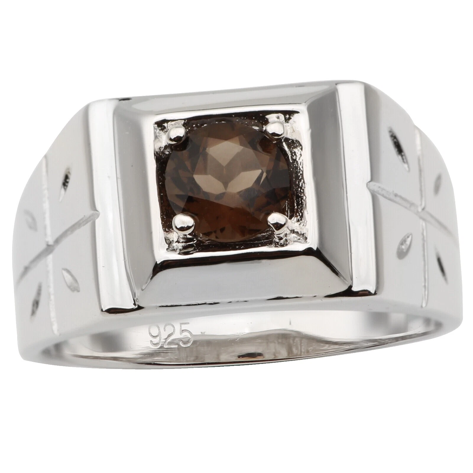 Anillos de Plata de Ley Cuarzo Marrón para Hombres