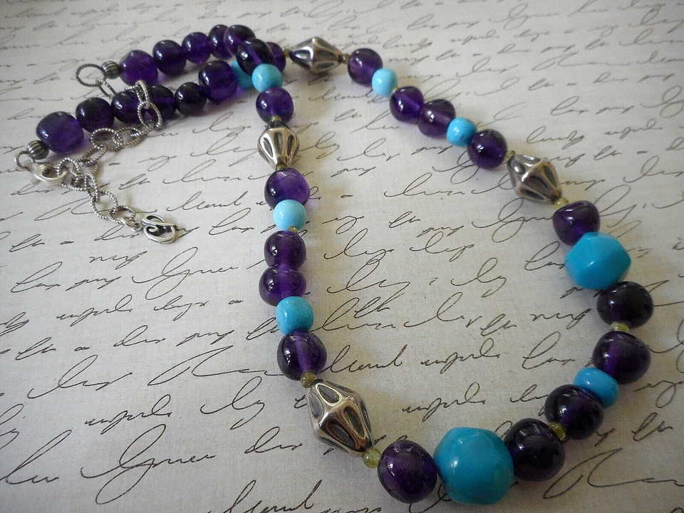Carolyn Pollack Sterling Silver Amethyst Turquoise Bead Necklace 8541N - Image 2 of 4