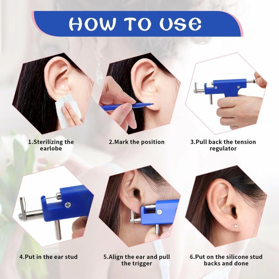 Kit de herramientas profesional hágalo usted mismo pistola perforadora de oreja cuerpo nariz ombligo joyería con 98 tachuelas Foto 3 de 4