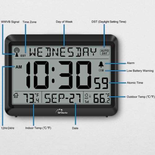 Atomic Clock with Indoor/Outdoor Temperature Self-Setting Digital 4 Time Zones - Picture 7 of 7