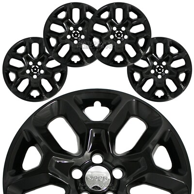 #ad 4 fits Jeep Renegade 2015 2018 BLACK 17quot; Wheel Skins Hub Caps Snap On Rim Covers $69.99