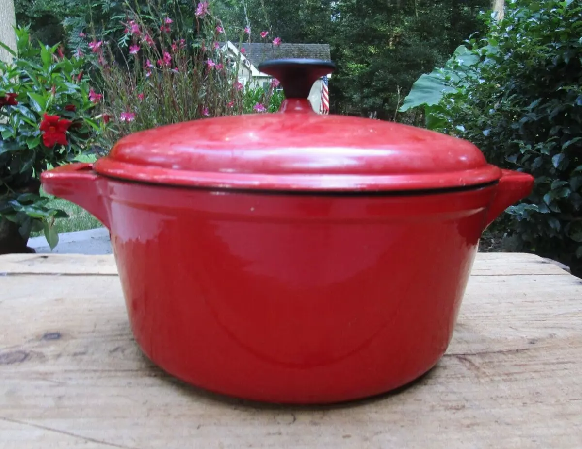 Crofton Enameled Dutch Oven Red Cast Iron Round Kitchen Cookware