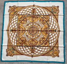 HERM S Monnaies Et Symboles 100 Silk Scarf 35" Unused w/Box Parisii Theme