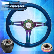 Slim Quick Release For 88-91 Civic + Metallic Blue Neo Chrome Steering Wheel