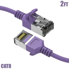 2FT Cat8 RJ45 Network LAN Ethernet U/FTP Shield Patch Cable Slim 30AWG Purple