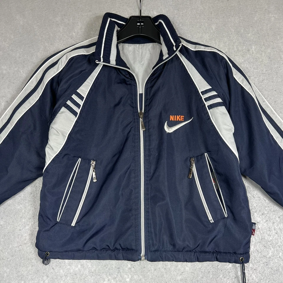 VTG 90’s Nike Reversible Jacket Big Swoosh Embroidered Full Zip Kids 16 Red Tag - Image 2 of 4