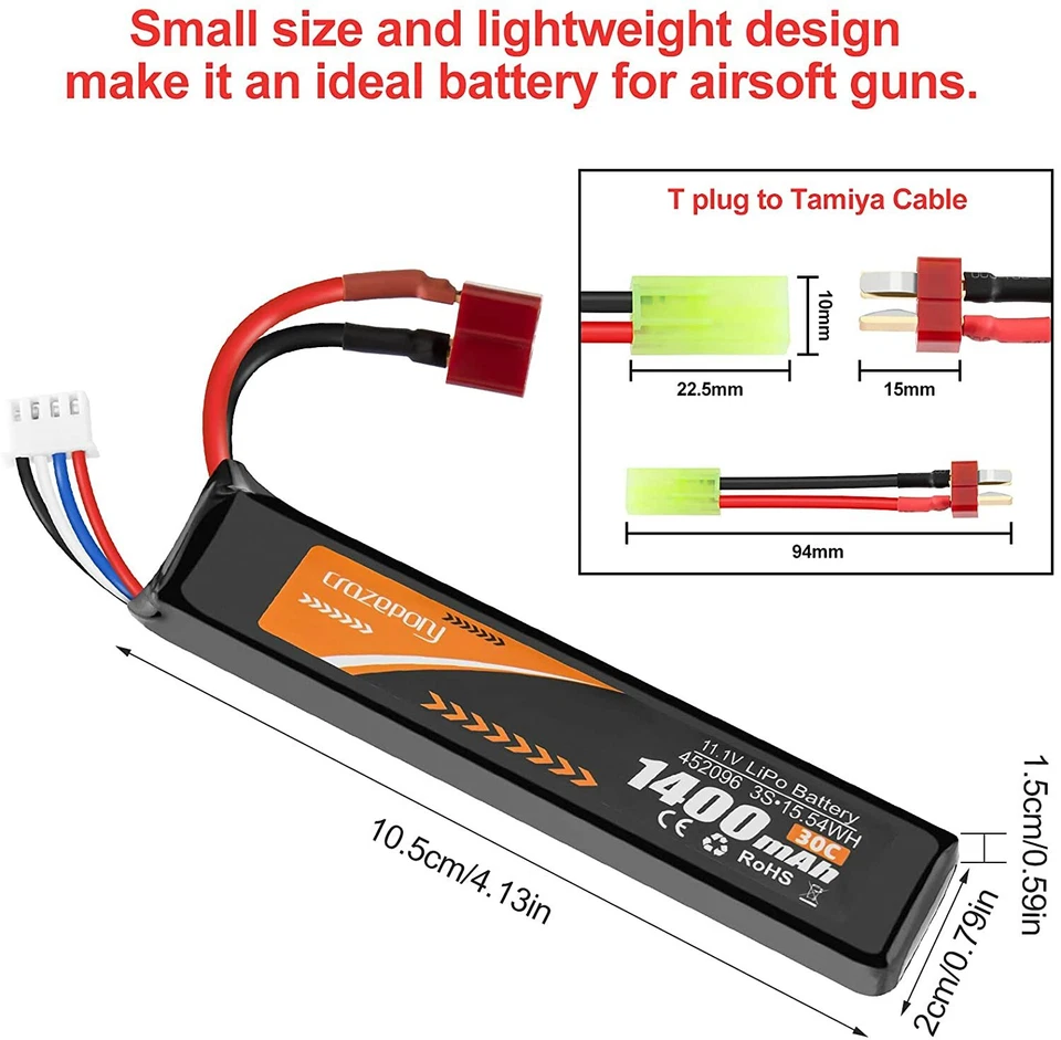 AIRSOFT AKKU COMBAT 3S 11,1V 1400mAh Softair AEG mini Tamiya Deans T Stecker - Bild 4 von 4
