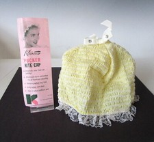 1950's Kleinert's Pucker Nite Cap Hair Net Nylon Lacy Trim Yellow 44012 SMALL