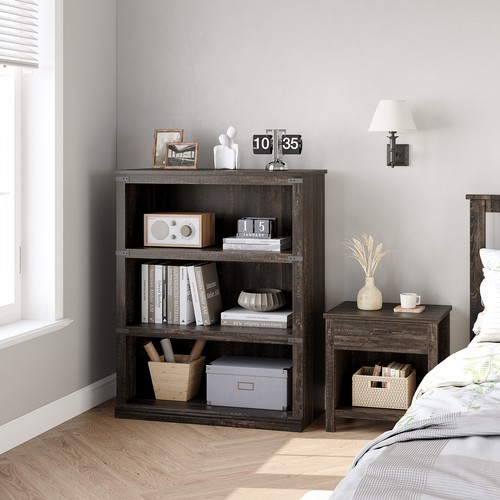 Industrial 3-5 Shelf Wood Bookcase Bookshelf Storage Display Rack Book Shelving - Picture 13 of 25
