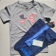 Under Armour Boys Size 5 Summer Shorts  Tops Green Blue Gray USA NEW Spring