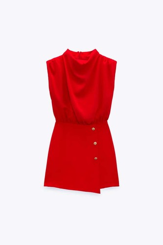 NEU MIT ETIKETT ZARA MOCK HOCHGESCHLOSSENER JUMPSUIT COCKTAIL PARTY CLUBWEAR SEXY STRAMPLER ROT GR. XS - Bild 8 von 12