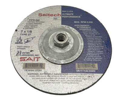 SAIT 7'' x 1/8'' x 5/8-11 Depressed Center Grinding Wheel Ceramic T27