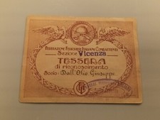 Regno Tessera Arditi Squadristi Ferrovieri Combattenti Nazionalisti Vicenza 1923