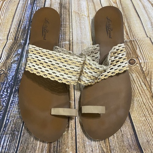 Lucky Brand Womens Size 10 Tan Cream Toe Ring Sandals