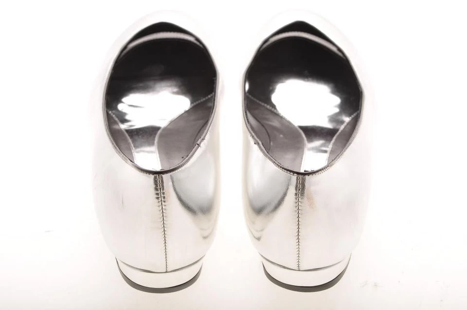 New THEORY Women Silver Leather Flat Pump Shoe Sz 7.5 M  Sz 37.5 Italy - Image 4 of 4