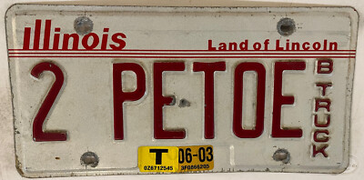 Vanity 2 TO PETOE license plate Peyto Peto 2903 B Truck IL