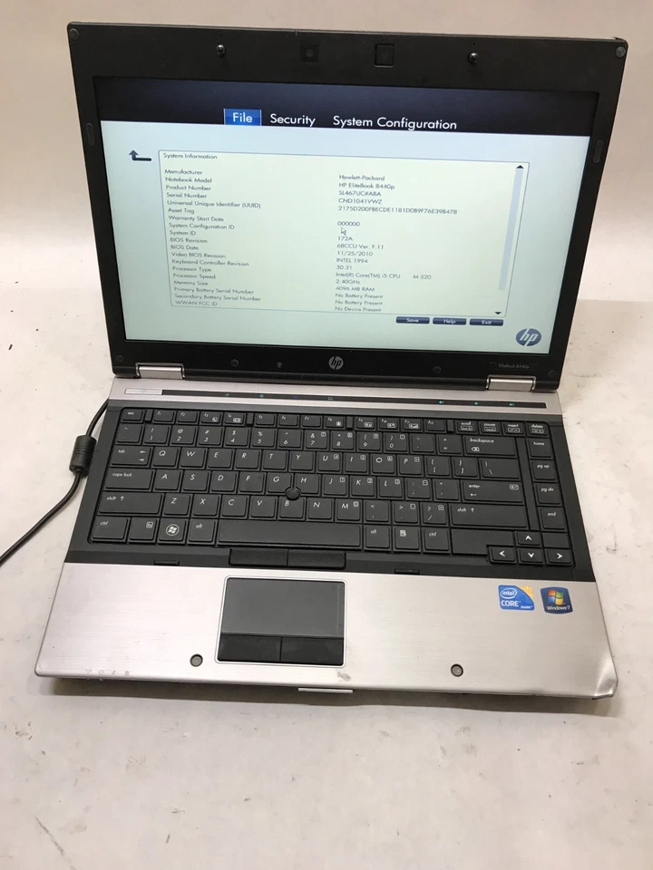 HP EliteBook 8440p 14" Laptop Intel Core i5 4GB RAM NO HDD/OS Boots to BIOS - DW - Image 3 of 4