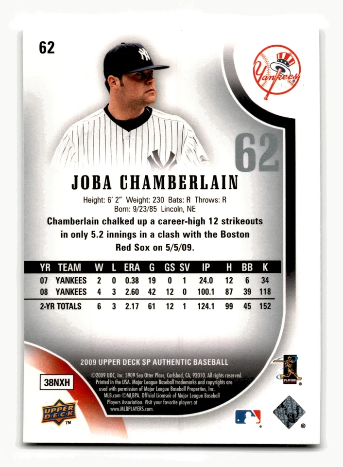 Joba Chamberlain 2009 SP Authentic #62 New York Yankees Mint - Image 2 of 2