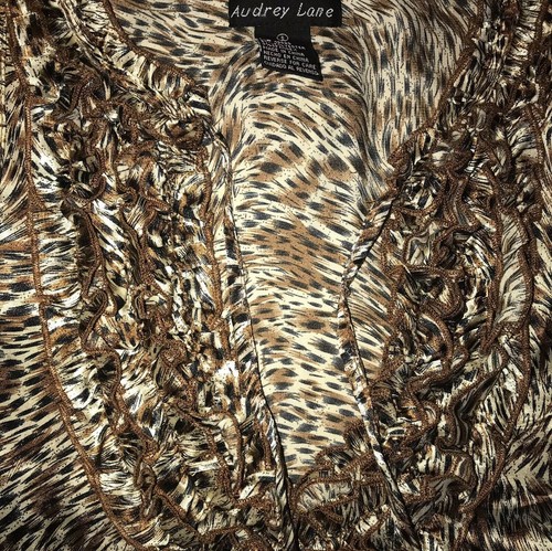 AUDREY LANE LEOPARD PRINTED SLEEVELESS SHIRT ELASTIC BOTTOM SZ SMALL - Picture 6 of 7