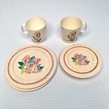 1980s Strawberry Shortcake Toy Tea Set Plastic Plates Cups Chilton 7 Piece LOT