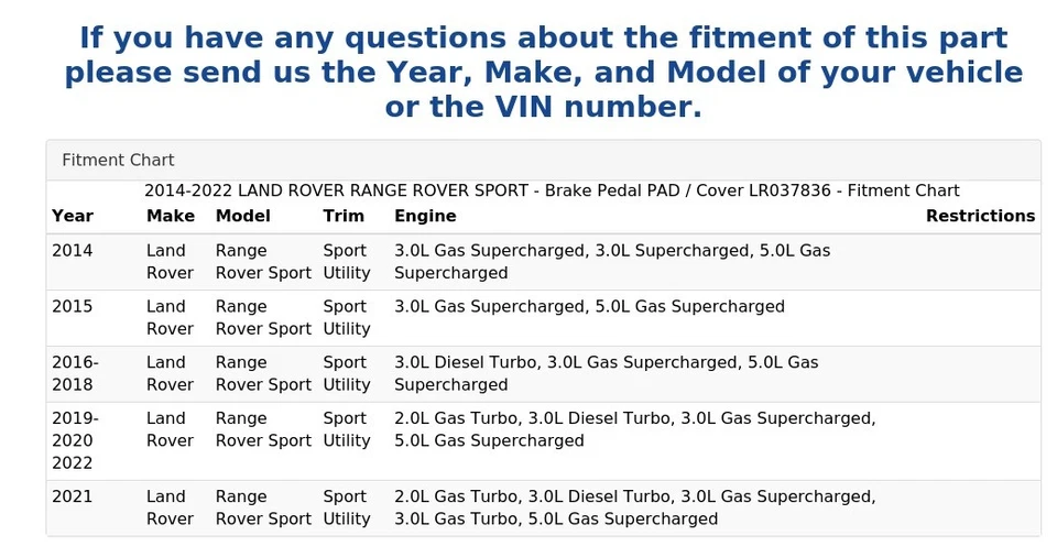 Land Rover Range Rover Sport 2014-2022 - Pastilla de pedal de freno/cubierta LR037836 Foto 4 de 4