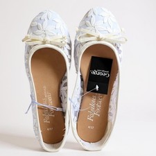 George White Lace Ballet Flats Shoes UK 4 Euro 37 Floral Mesh Pumps BNWT Bow
