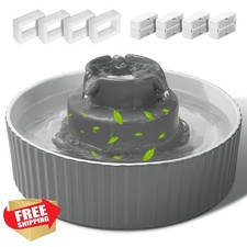 Ceramic Cat Water Fountain 2.1L Grey Porcelain Pet Dispenser Filter