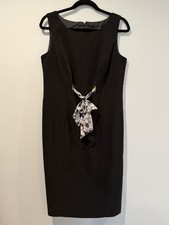 Vtg Signature By Robbie Bee Dress Womens 10 Black Career Wedding Bow Zip Minimal