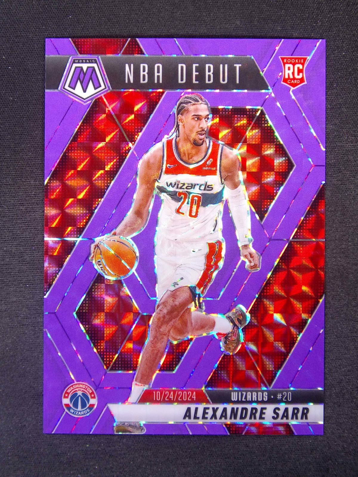 2024-25 Panini Mosaic Alexandre Sarr #254 RC NBA Debut Fluorescent Purple /249