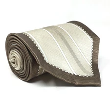 Steven Land Wide Tie Brown Beige Geometric 100% Silk Handmade Korea Necktie