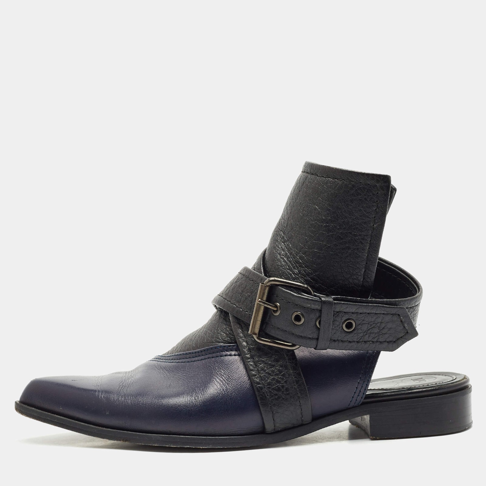 Alexander McQueen BlackBlue Leather Grace Ankle Length Boots Size 38