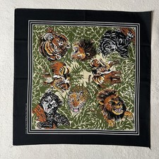 Safari Jungle Animal Bandana Handkerchief Scarf Lion Tiger Leopard Panther VTG