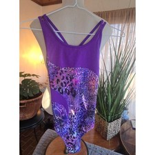 NWT - Girls Rainbow Moves Purple Leopard Snake Print Gymnastics Dance Leotard L