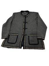 Neman-Marcos M/L Mandarin Collar Striped Knit Asian Inspired Cardigan Jacket