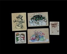 Bundle of 5 Christmas wooden rubber stamps inc Penny Black