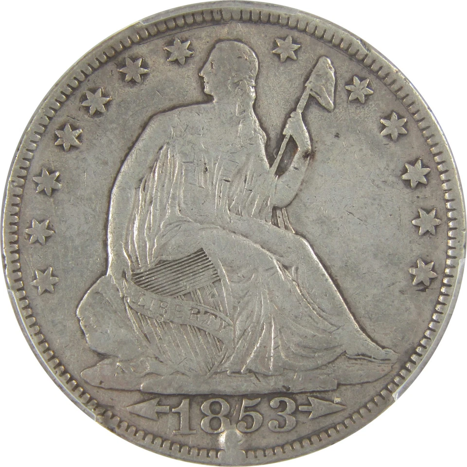 Половина 1853 O Arrows Rays Seated Liberty очень хорошее состояние детализация PCGS SKU:I21045 - Изображение 3 из 4