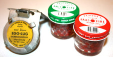 Vtg Luhr Jensen's EGG-LUG Salmon Egg Fishing Dispenser 2 oz w/ 2 jars Pautzke's